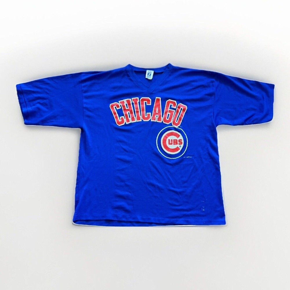 Chicago Cubs Jersey‎ Mens XL Blue Mesh Baseball 90s Logo 7 Shirt Vintage